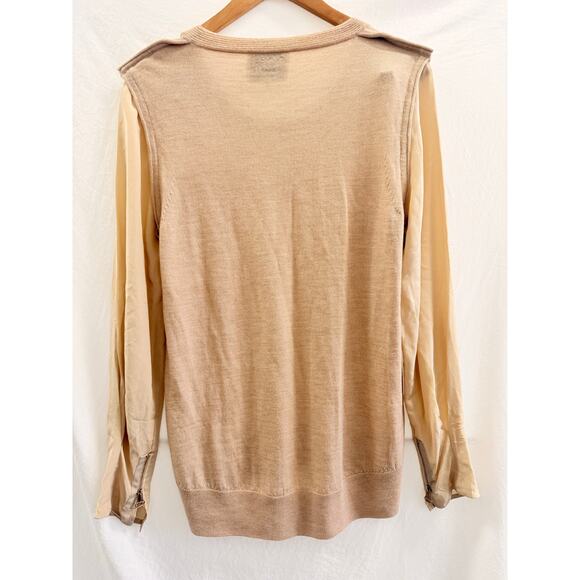 3.1 Phillip Lim Beige Double Layer Shoulder Wool Silk Blend Sweater‎ Soft Cozy - Picture 2 of 5